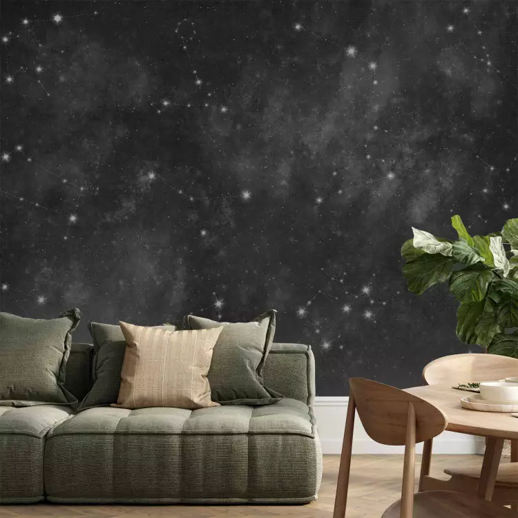 Fotomural decorativo Stars - Constellations of Zodiac Signs in Black and White Cosmos