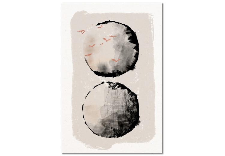 Dos lunas (1 parte) - abstracción japonesa con dos círculos y pájaros