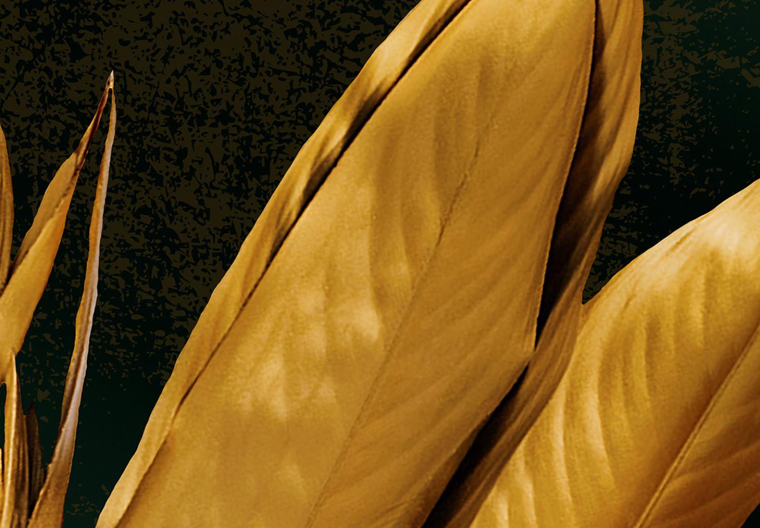 Poster Golden Vegetation - Bouquet of Leaves on a Dark Green Background