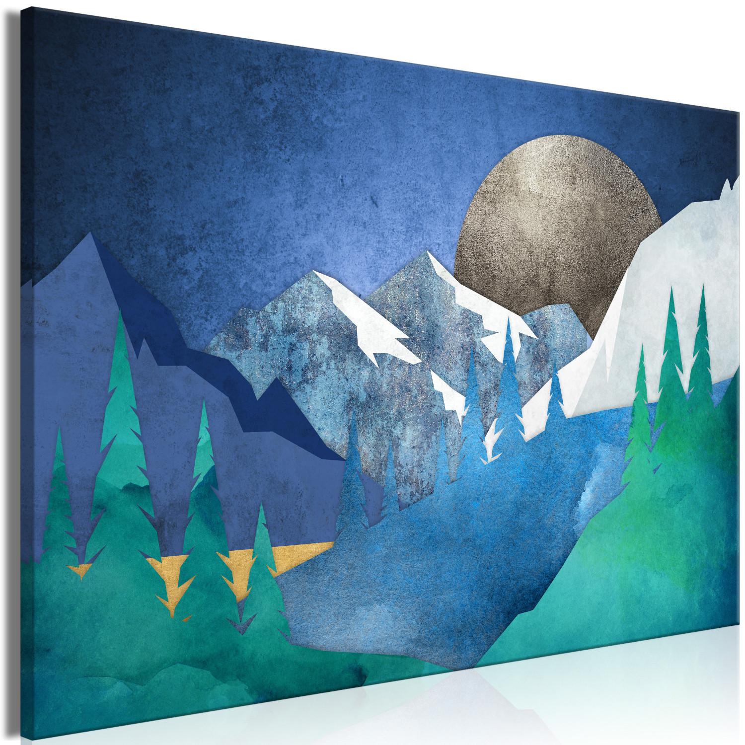 Cuadro Evening Idyll - Graphics With Mountains and the Moon in Dark Colors