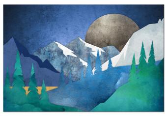 Cuadro Evening Idyll - Graphics With Mountains and the Moon in Dark Colors