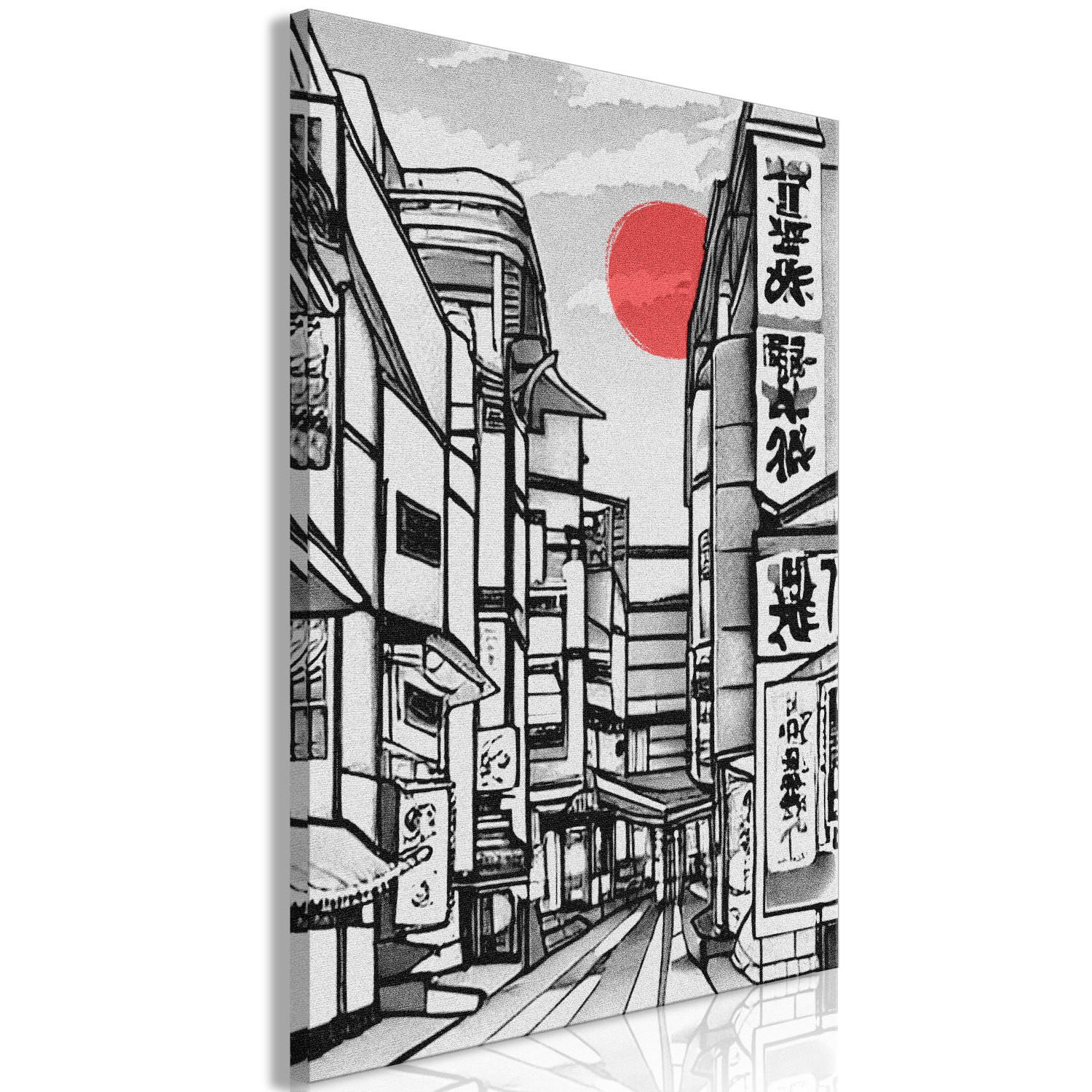 Cuadro moderno Street in Japan - Black and White City Architecture in Eastern Style
