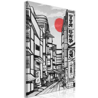 Cuadro moderno Street in Japan - Black and White City Architecture in Eastern Style