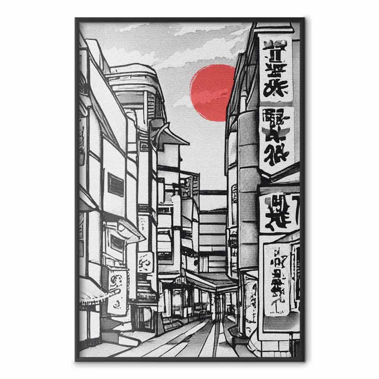 Calle en Japón - arquitectura en blanco y negro de una ciudad asiática