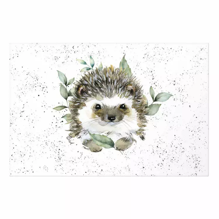 Poster Hedgehog - Cute Painted Animals and Plants on a Polka Dot Background
