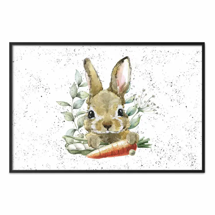 Liebre con zanahorias - conejo pintado con verduras sobre puntos