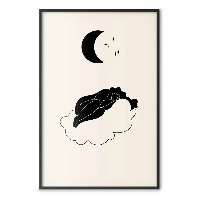 En las nubes - niña durmiendo en una nube a la luz de estrellas y luna