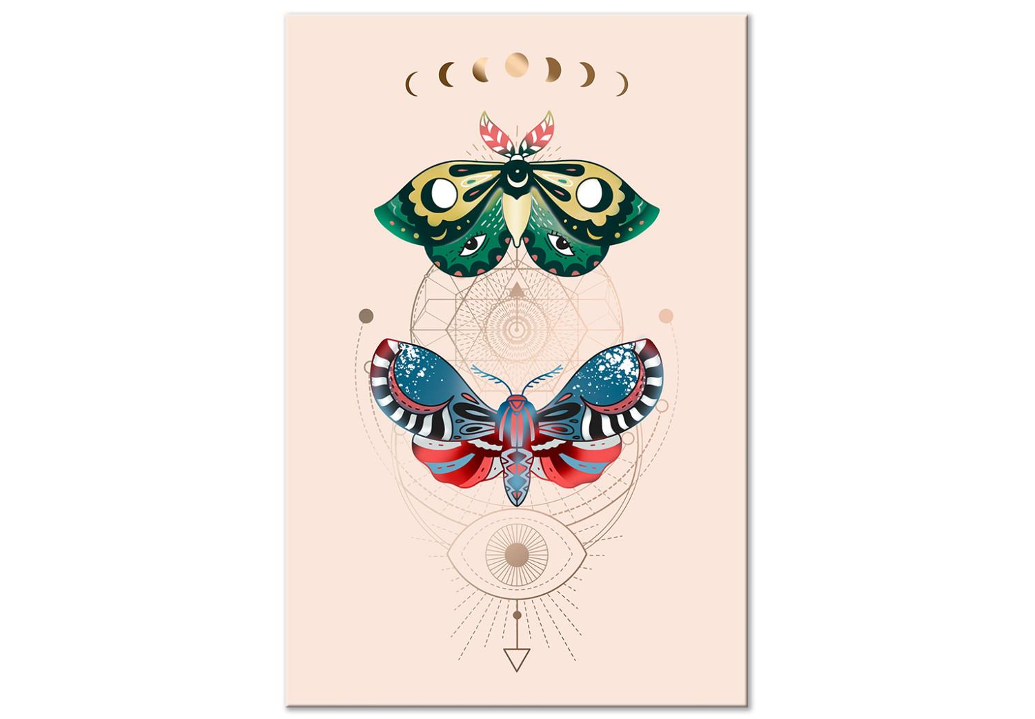 Cuadro Magic Insects - Colorful Moths and Geometric Esoteric Signs