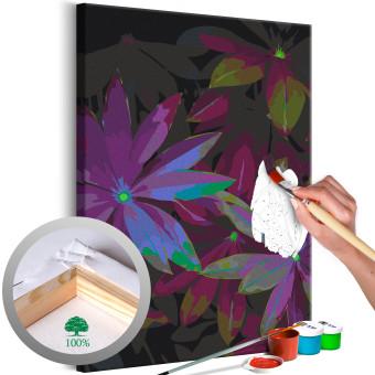 Cuadro para pintar con números Tropical Charm - Pointed Leaves in Green, Purple and Burgundy Colors