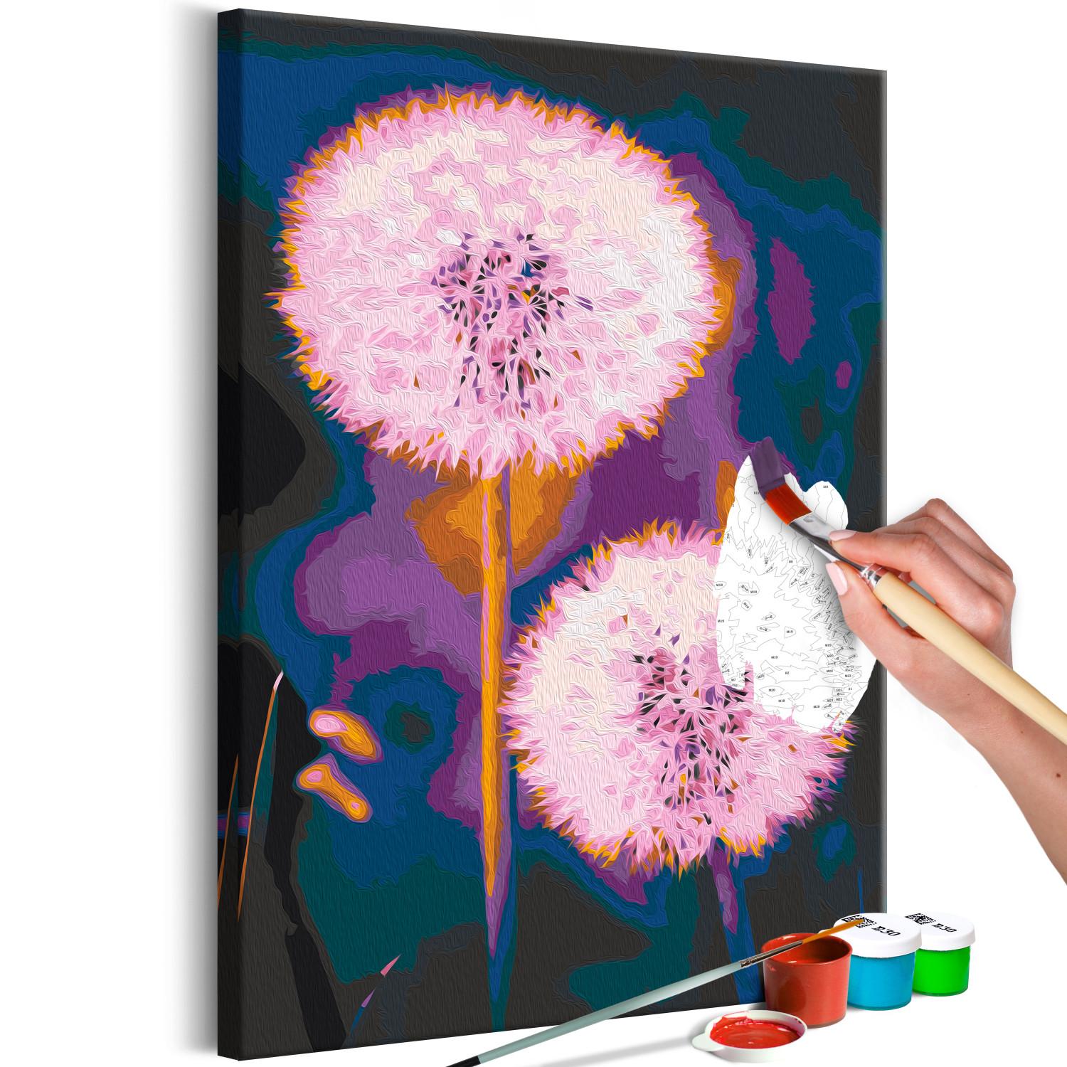  Dibujo para pintar con números Fluffy Balls - Large Pink Dandelions on a Dark Two-Color Background