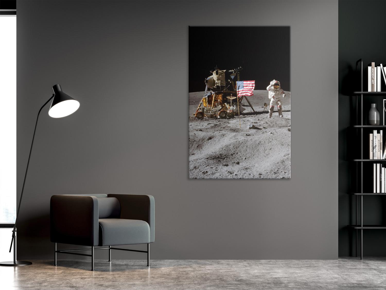 Cuadro decorativo Moon Landing - Photo of an Astronaut, a Ship and a Flag in Space