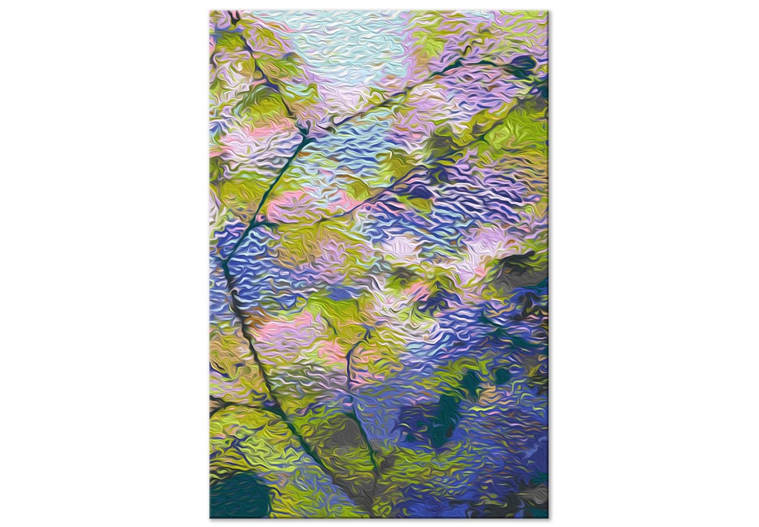  Dibujo para pintar con números View From the Window - Twigs With Small Green, Purple and Pink Leaves