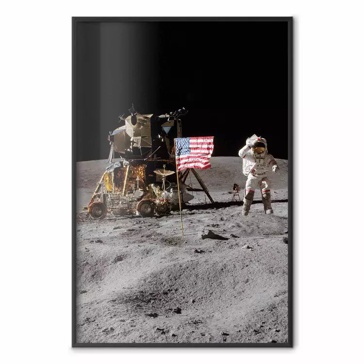 Alunizaje - foto de una nave un astronauta y una bandera en el espacio