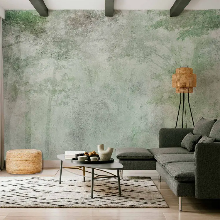 Bosque por la mañana - árboles verdes sobre una textura suave y ligera