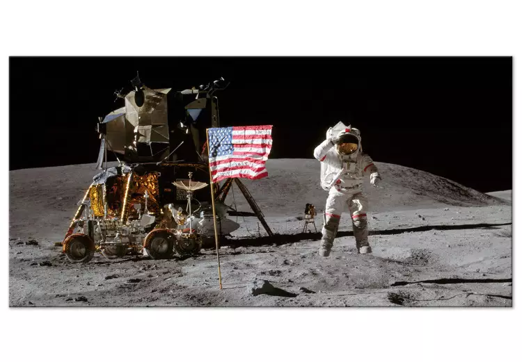 Alunizaje - fotos de bandera, nave y astronauta en el espacio