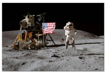 Cuadro XXL Moon Landing - Photo of the Ship, Flag and Astronaut in Space
