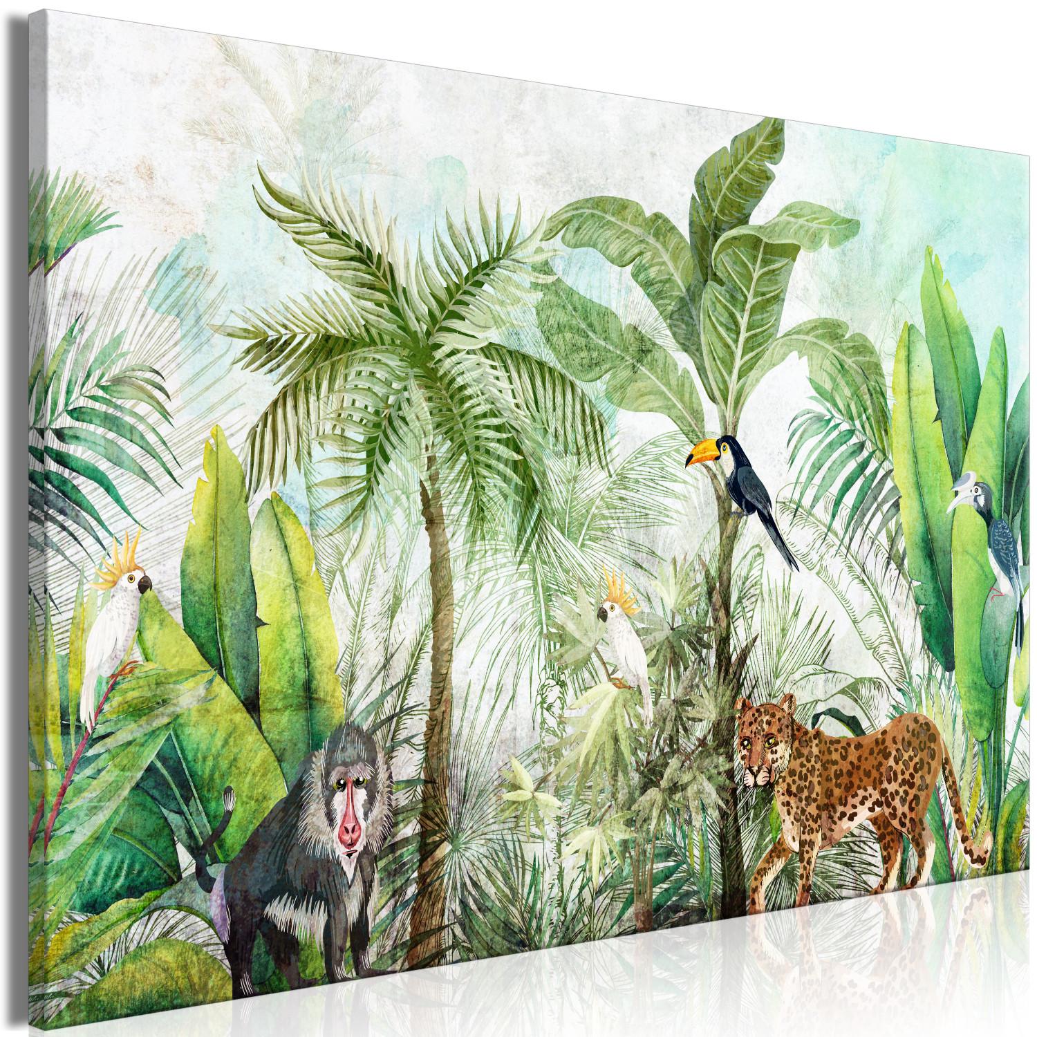 Cuadro decorativo Wilderness - Tall Palm Trees and Animals in a Tropical Jungle