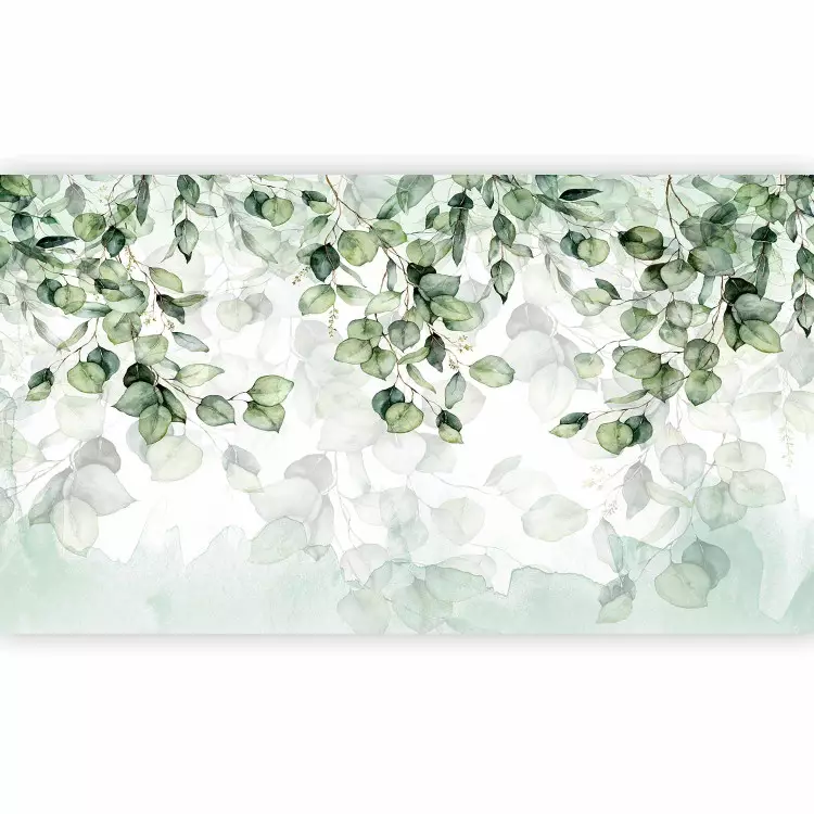 Decorative Leaves - A Floral Motif in Light Greens on a White Background
