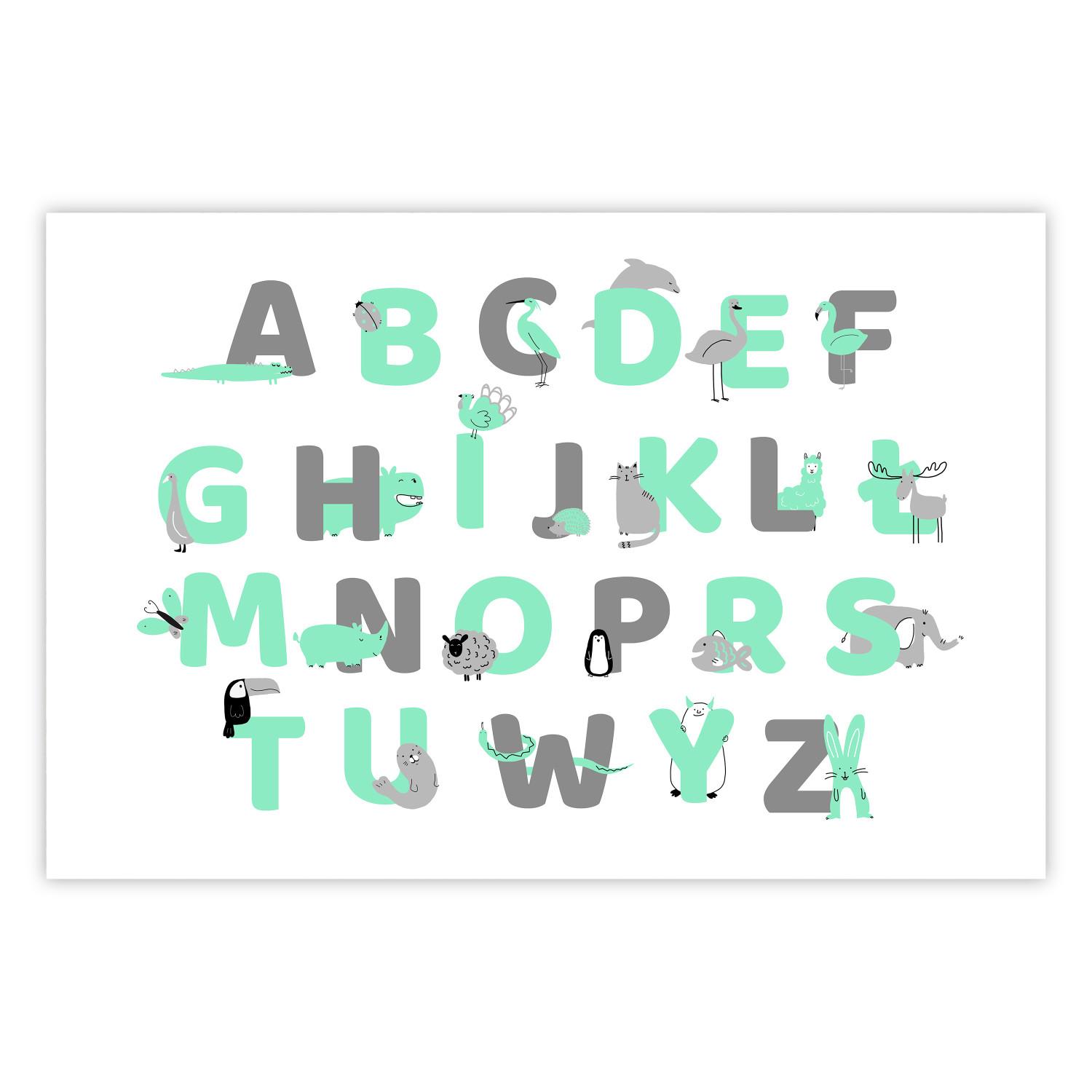 Póster Polish Alphabet for Children - Gray and Mint Letters with Animals