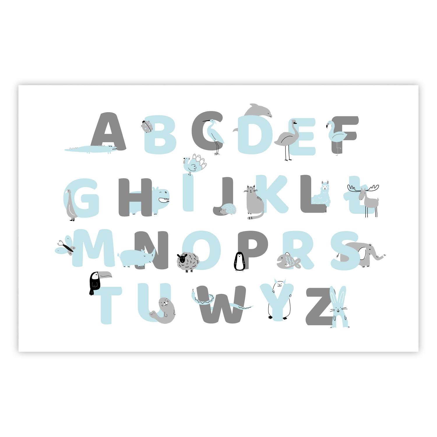 Cartel Polish Alphabet for Children - Gray and Blue Letters with Animals