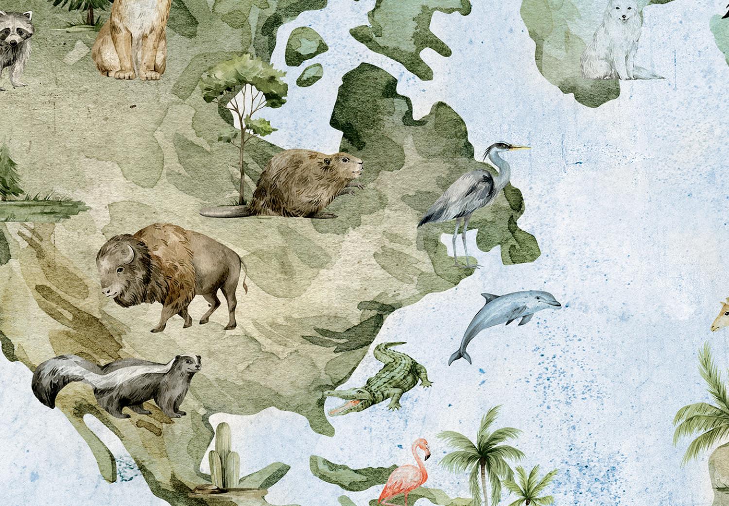 Cuadro decorativo Map for Children - Continents of the World with Animals in the Colors of Nature