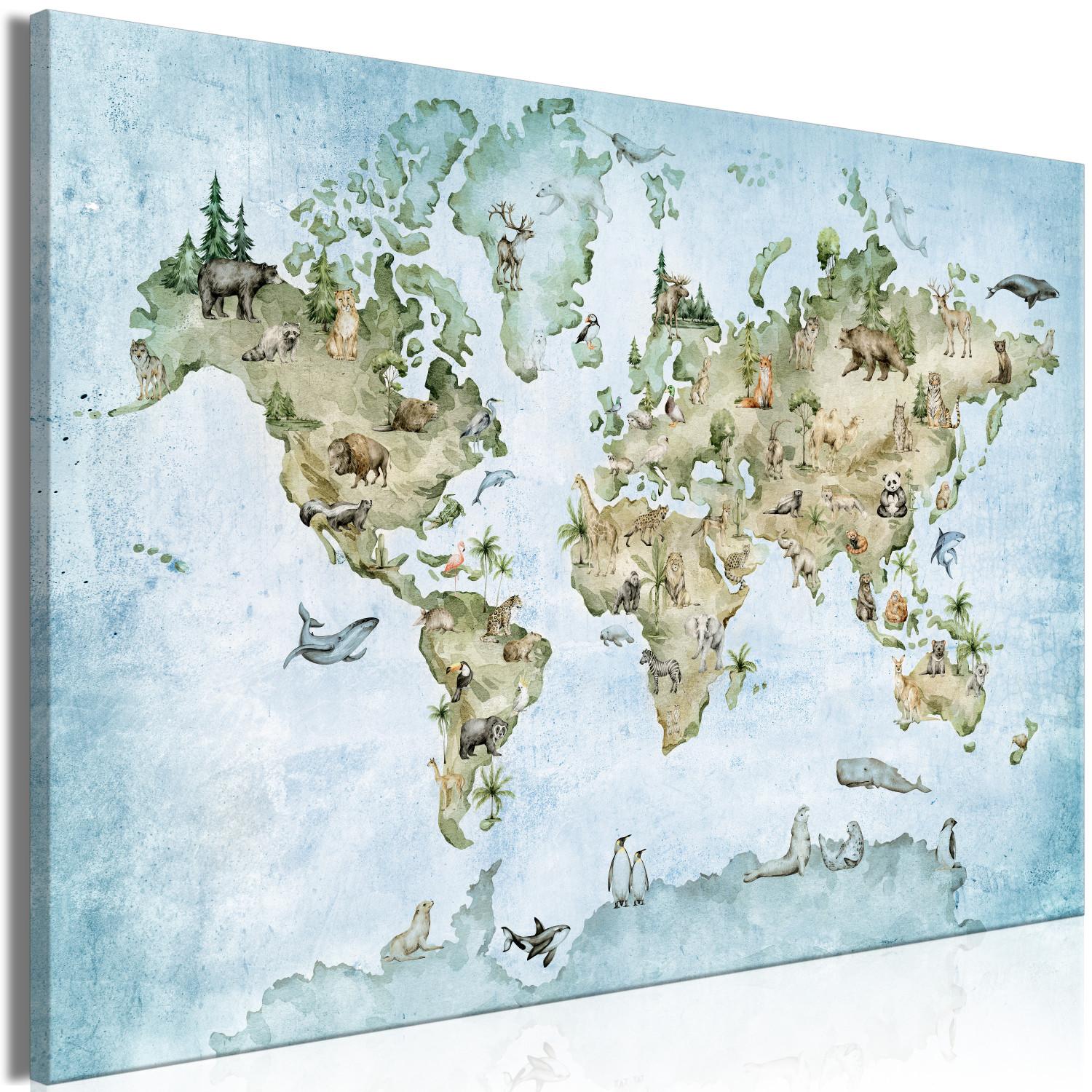 Cuadro decorativo Map for Children - Continents of the World with Animals in the Colors of Nature