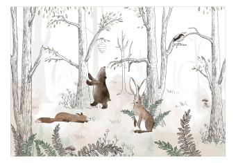 Fotomural a medida Drawn Forest - Watercolor Forest Animals on a White Background
