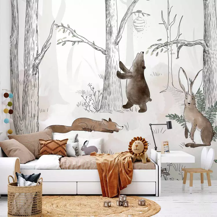 Bosque dibujado - animales sobre fondo