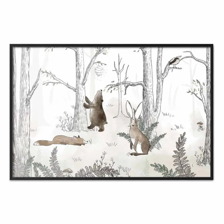 Animales del bosque - bosque dibujado con helechos en acuarela