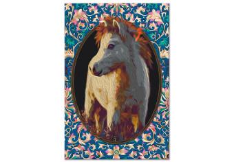 Cuadro para pintar por números Magic Animal - Portrait of a Beige Horse among Colorful Flowers