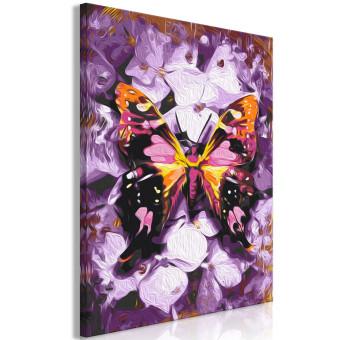Cuadro para pintar por números Harmony - Purple Butterfly on a Background of Purple Flower Petals