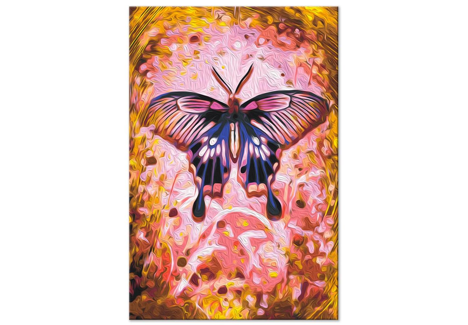 Cuadro numerado para pintar Sweet Pink - Purple Butterfly on a Background of Flowers and Golden Rubs