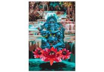  Dibujo para pintar con números Blue Deity - Levitating Ganesha against the Background of a Waterfall