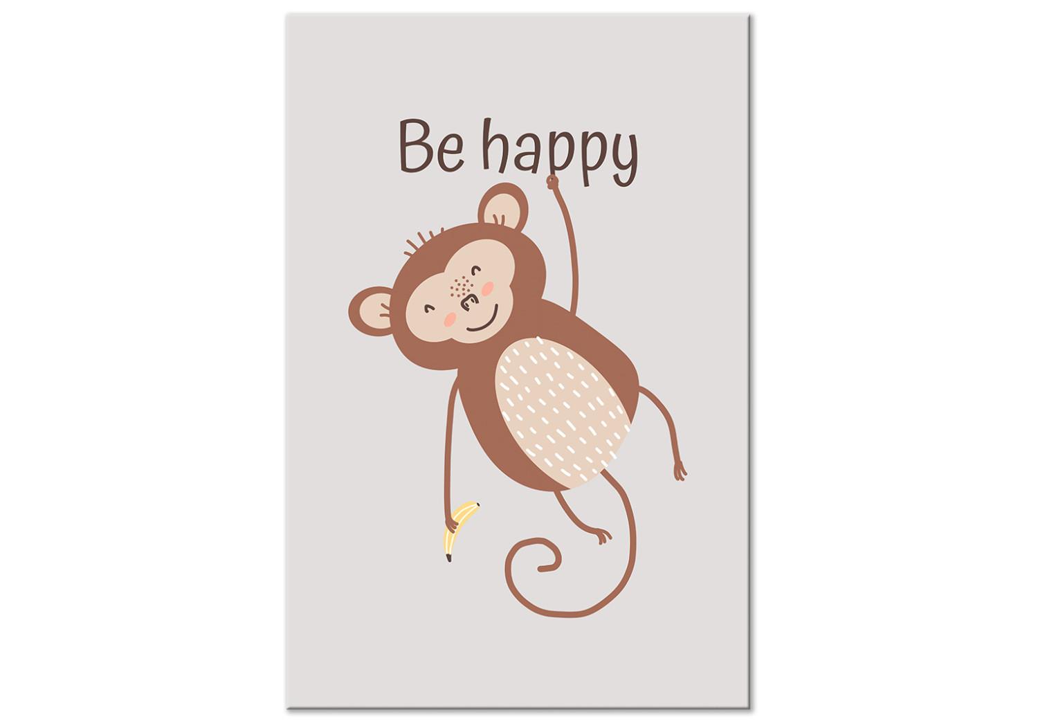 Cuadro moderno Be Happy - Funny Monkey with Banana and Motivational Text for Kids