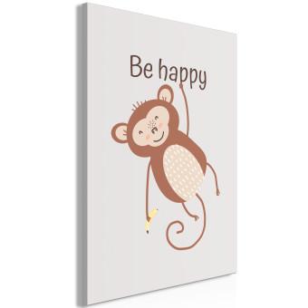 Cuadro moderno Be Happy - Funny Monkey with Banana and Motivational Text for Kids