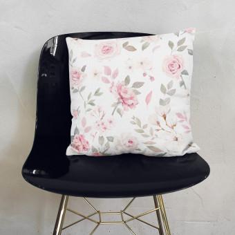 Cojín de microfibra Pink spring - a vintage-style rose and magnolia on white background cushions