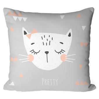 Cojín de microfibra Beauty of a cat - white and ash-grey design with the caption 'Pretty' cushions