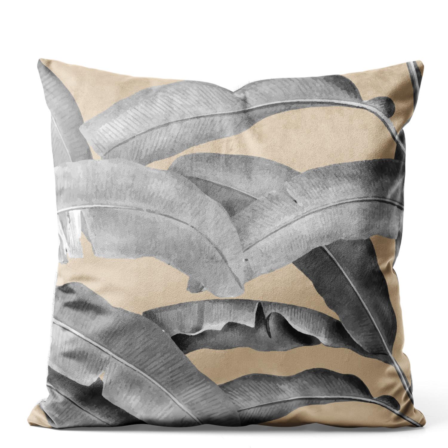 Cojin de velour Leafy curtain in grey - floral pattern with banana tree