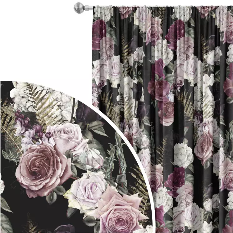 Ramo místico - flores de rosa y hortensia sobre fondo negro