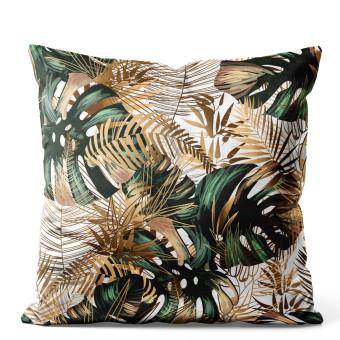 Cojin de velour Contrasting leaves - plant motif in shades of green and gold