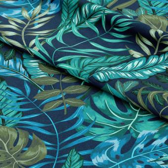 Cortina Monstera in blue glow - plant motif with exotic leaves