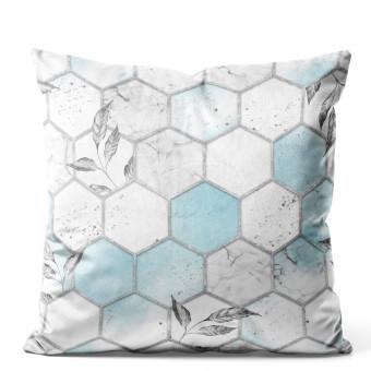 Cojin de velour Subtle hexagons - composition in shades of white and blue