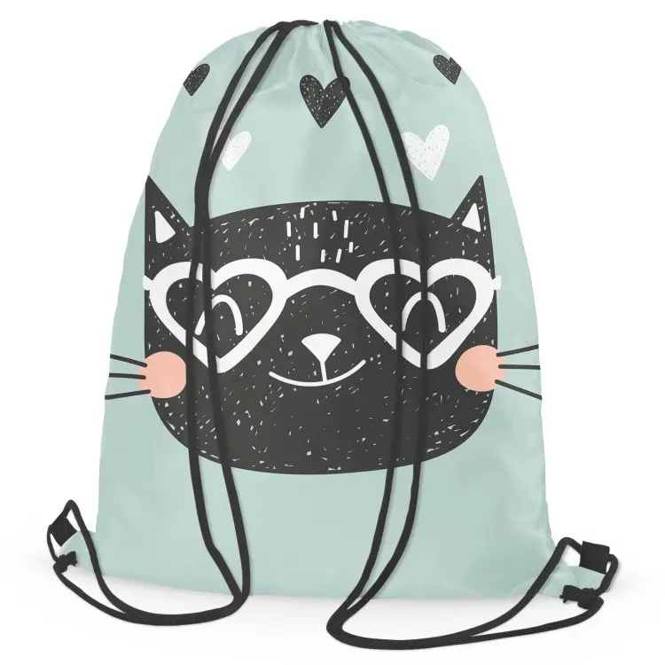 Gato enamorado - animal y corazones en tonos blanco y negro