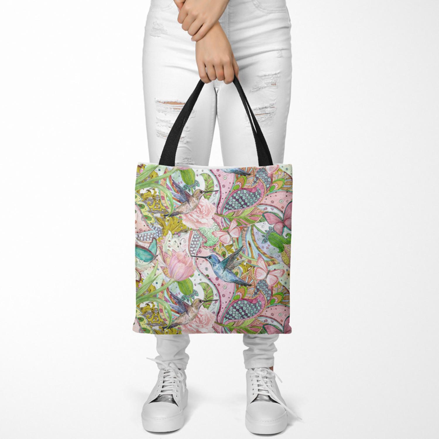 Bolsa de mujer Spring and hummingbirds - ornamental floral pattern with exotic birds