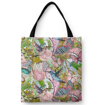Bolsa de mujer Spring and hummingbirds - ornamental floral pattern with exotic birds