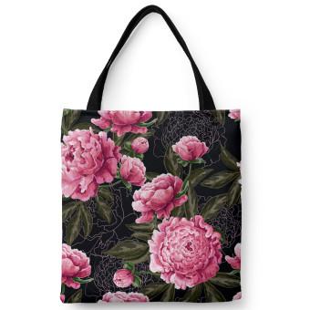Bolsa de mujer Chinese peonies - floral motif in shades of pink on a dark background