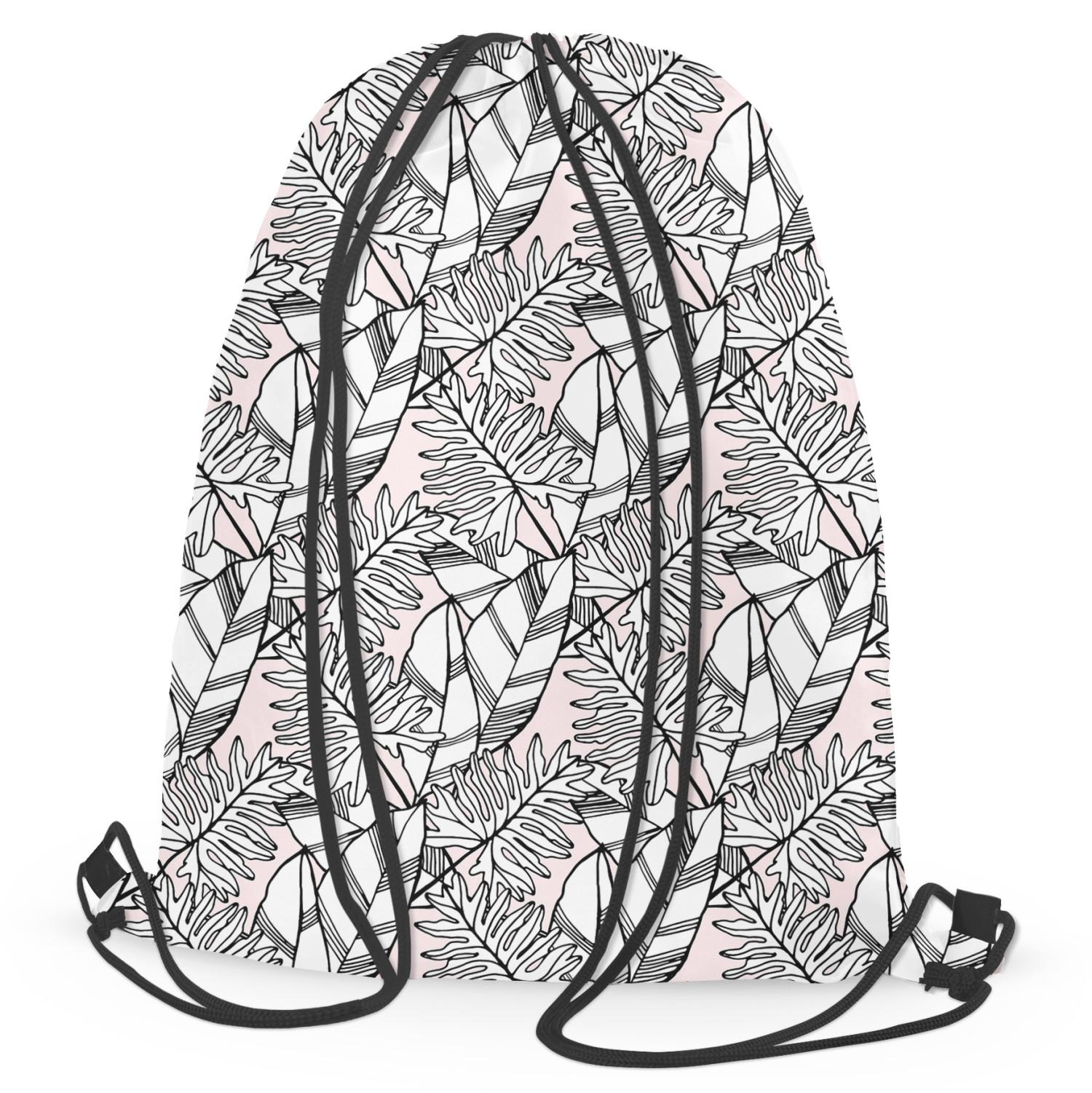 Mochila Leafy mauresque - black and white floral pattern in linear style