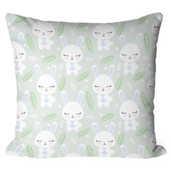 Cojín de microfibra Group of hares - composition in shades of white, blue and green cushions