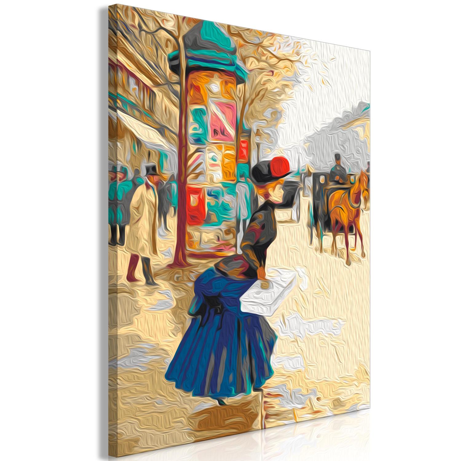 Cuadro numerado para pintar Autumn Street - Elegant Woman With a Package Waiting for a Carriage