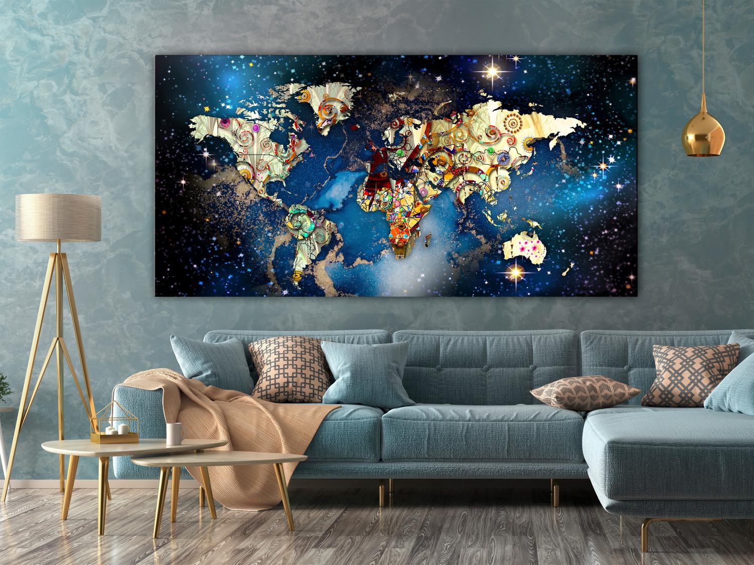 Cuadro Abstract Map - World With Klimt Accent With Stars